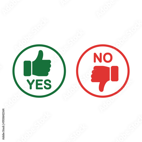Two circular icons showing a green thumbs up for yes and a red thumbs down for no.