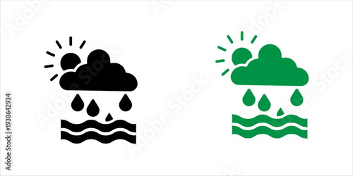 Minimal outline weather icon set. of cloud with rain drops and sun symbol representing rainy weather forecast, climate conditions, and meteorology concept.