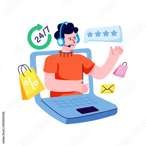 A colored design illustration of shopping customer service 