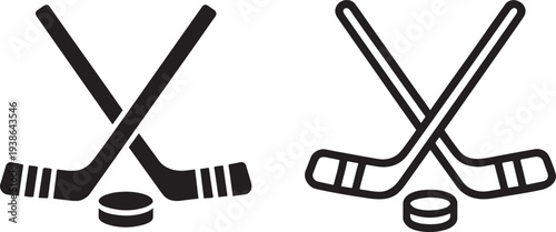 Hockey sticks puck ice sport icon.
