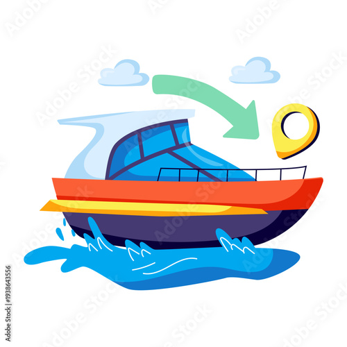 A flat design illustration of vacation yacht