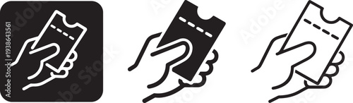 Hand holding ticket event entry icon.