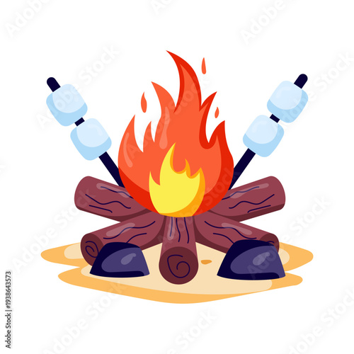 Conceptual flat design illustration of roasting marshmallows 