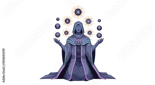 Mystical Wizard with Cosmic Orbs and Runes, Pixel Art Fantasy