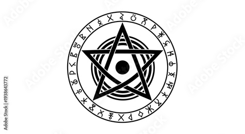 Mystical Pentagram With Runes Circle - Esoteric Symbol