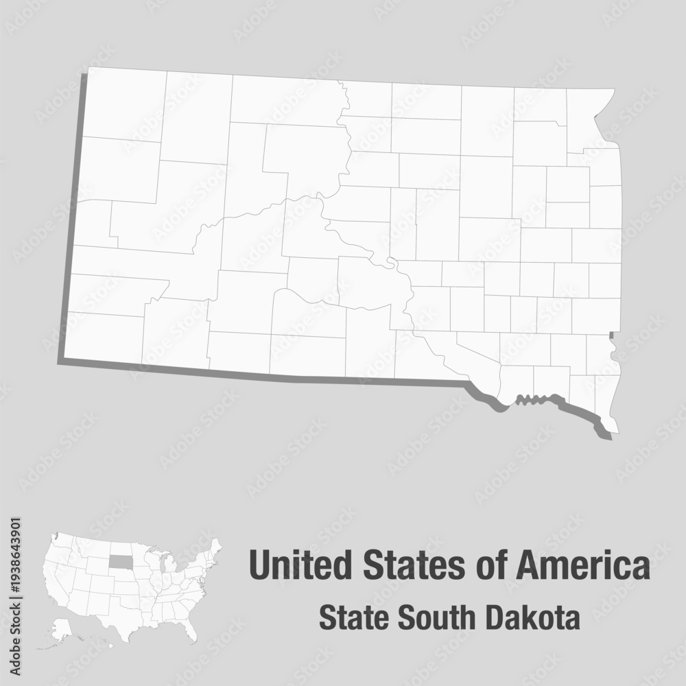 Fototapeta premium Detailed vector map of the USA, State South Dakota