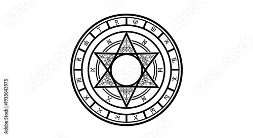 Mystical Hexagram Seal With Astrology Symbols