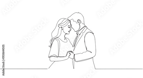 Embrace of Love A Continuous Line Drawing Capturing Romantic Couple Holding Hands in a Tender Moment