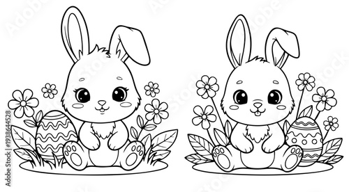 a4 colouring page bunny painting an easter egg. ready to print on standard A4 paper.