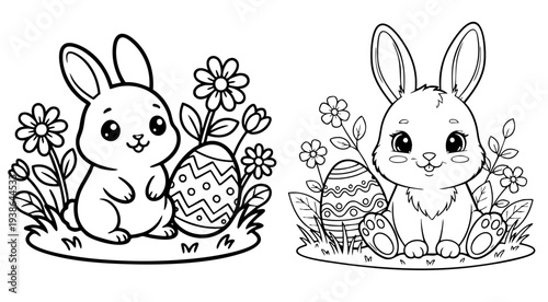 a4 colouring page bunny painting an easter egg. ready to print on standard A4 paper.
