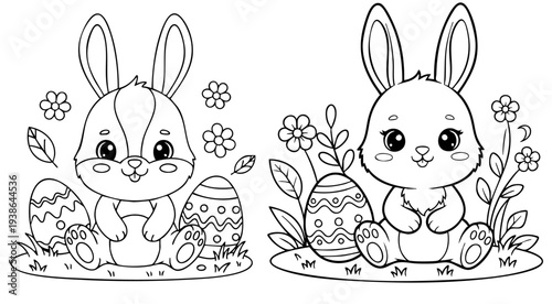 a4 colouring page bunny painting an easter egg. ready to print on standard A4 paper.