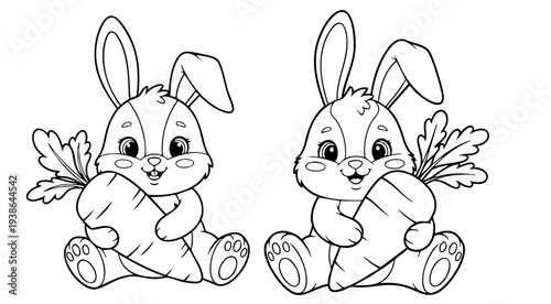bunny painting easter egg and some flowers, coloring page ready to print on standard 8.5x11 inch paper. eps file.