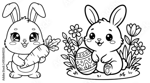 a4 colouring page bunny painting an easter egg. ready to print on standard A4 paper.