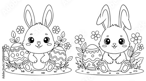 a4 colouring page bunny painting an easter egg. ready to print on standard A4 paper.