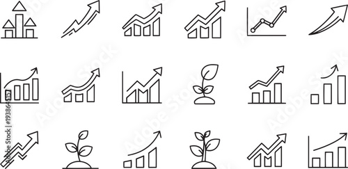 Professional Simple Business Growth and Success Icon Vector Pack