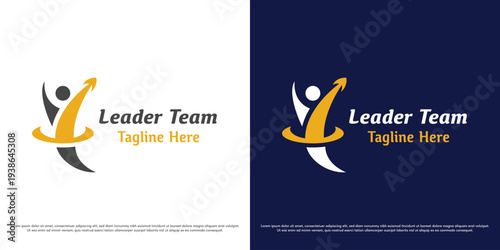 Leader team business logo design illustration vector. Silhouette of a successful company person. Icon symbol of a successful leader.