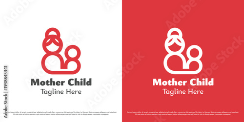 Mother and child logo design illustration vector. Silhouette of a mother and child family. Family relationship icon symbol.