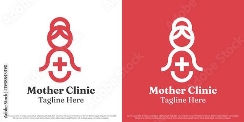 Mother clinic logo design illustration vector. Silhouette of a maternal health clinic. Patient clinic icon symbol.