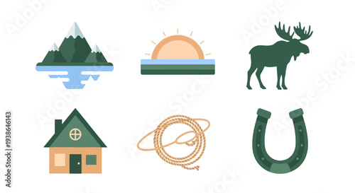 Collection of green icons representing nature and rural life.