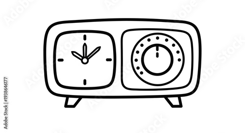 Classic analog alarm clock with a mechanical kitchen timer icon, ideal for illustrating concepts of deadlines, schedules, and time tracking