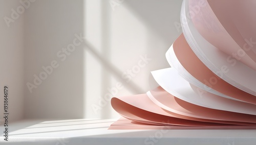 Beautiful and simple composition of pink and white paper waves creating an elegant and modern abstract background