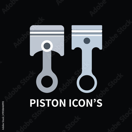 Internal Combustion Engine Piston and Connecting Rod Flat Icon - Minimalist Automotive Part Vector for Car Repair, Mechanical Engineering, and Racing UI Design