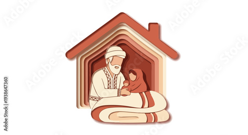 Elderly man and child under a house roof, symbolizing family, care, and home safety