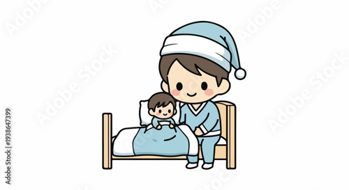 Cute Father tucking his child into bed, bedtime story, parent and child bonding, sleepy time, cozy atmosphere