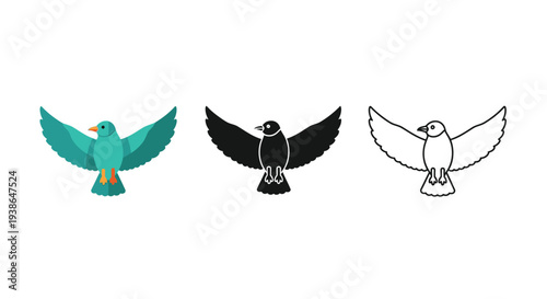 Collection of vector bird illustrations with different styles and variations flying together