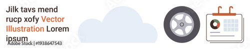Technology, cloud storage, data analytics, organization, mobility, business productivity. A cloud, a wheel and a calendar with a graph. Technology and cloud storage concept
