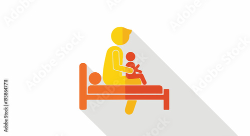 Father and child bonding at bedtime, a loving moment of parental care and family connection in a modern flat design illustration with long shadow and gradient colors.