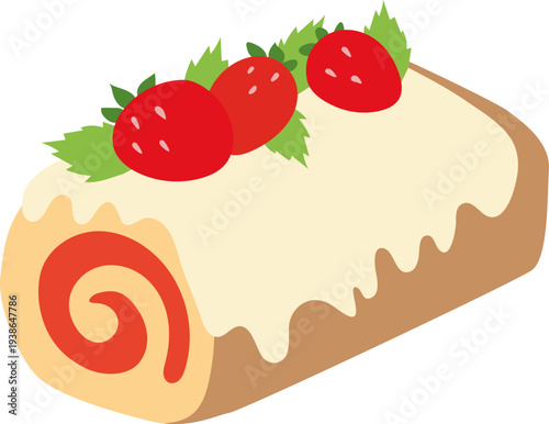 Strawberry swiss roll cake dessert vector illustration