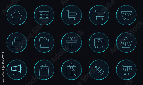 Shopping in teal on black background e-commerce