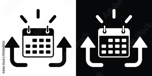 Calendar icon with upward arrows and spark lines. Ideal for representing project scheduling, event planning, productivity growth, deadline management, and time optimization concepts.