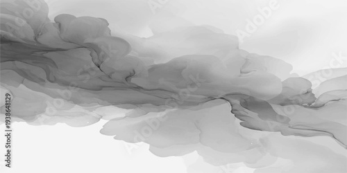 Ethereal white smoke drifts across a cold winter sky, blending with aerial mountain clouds to create a high altitude landscape of blue ice and misty nature