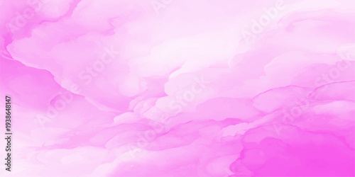 Bright watercolor design features a soft pink abstract background with purple grunge paint texture and clouds on a light silk paper material for a romantic Valentine wallpaper backdrop illustration