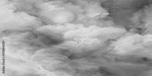 Fluffy white cumulus clouds drift across a bright blue summer sky while abstract wisps of smoke float against contrasting black and white backgrounds in this atmospheric nature cloudscape