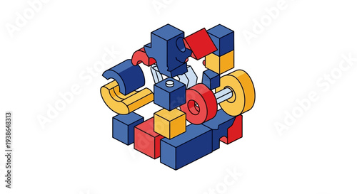 Colorful 3D geometric puzzle pieces assembled together.