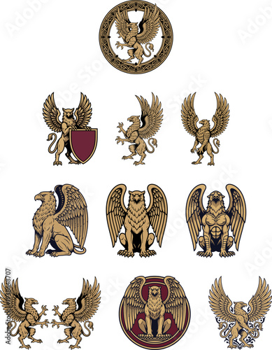 Vintage Griffin Heraldic Crest and Royal Emblem Collection