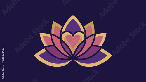 This image portrays a heart-shaped lotus logo, embodying love and compassion, with warm pink and purple hues that evoke feelings of tenderness and emotional richness in design.