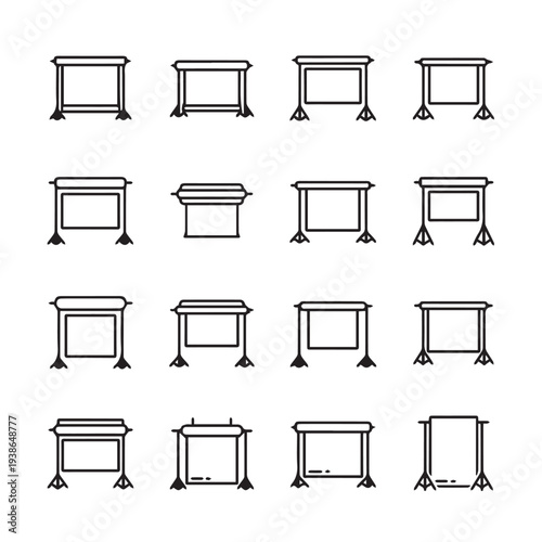 Set of various display stands and presentation boards simple line icons vector illustration