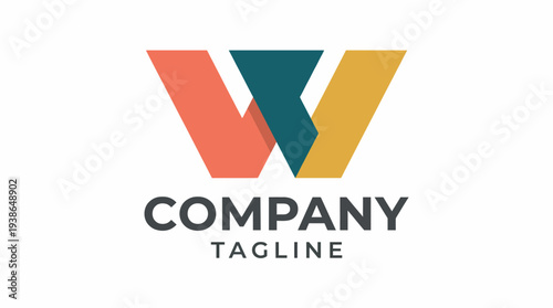 A vibrant logo design featuring a stylized 'W' shape with contrasting colors, representing creativity, modernity, and brand dynamism for various sectors.