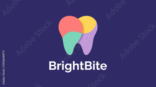 This playful tooth logo design uses vibrant colors and forms to symbolize dental care, capturing a fun and friendly approach to oral health and promoting a bright smile.