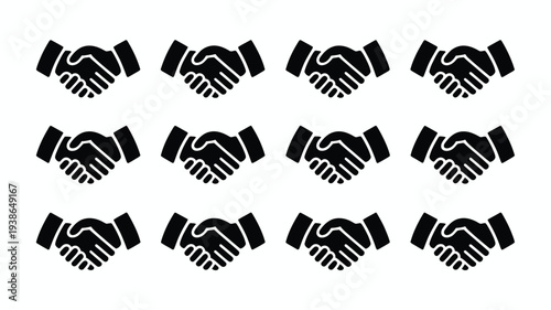Handshake partnership logo set multiple black silhouettes on white background business concept