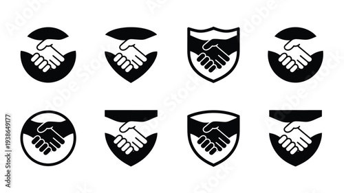 Modern handshake badge style silhouettes for business partnership and agreement symbolizing trust and cooperation