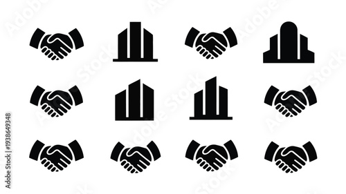 Business partnership and corporate alliance logos in black silhouette on white background
