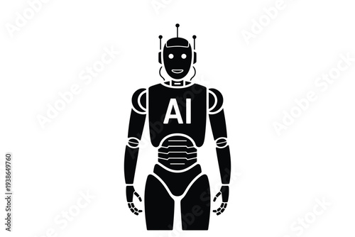 A simple black silhouette of a humanoid robot with ai displayed