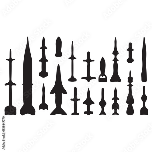 Black Abstract Missile Rocket Shapes Collection Graphic Design