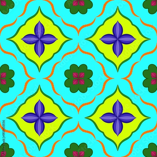 Geometric designs and colorful flowers. 