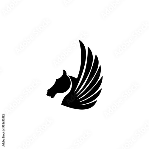 Winged unicorn logo vector illustration. Stylized mythical creature silhouette, horse winged logo vector,